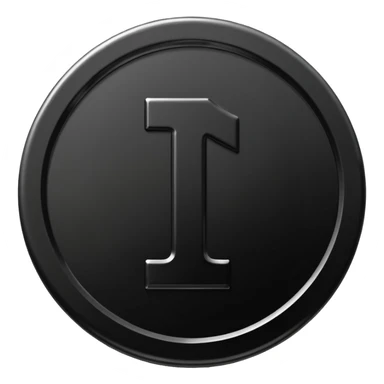 Emoji icon of a black coin with engraved number 1, minimalist style, isolated sticker