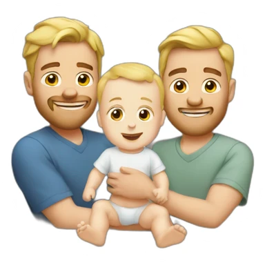 Two white guys and a baby sticker