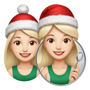 mujer peinandose en la peluqueria y con un gorro de navidad  sticker