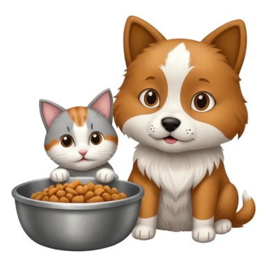The dog is itching because of fleas, the cat is eating a lot of food from the bowl sticker