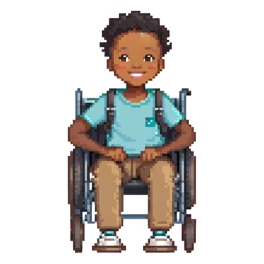 black child in wheelchair, smiling, happy sticker