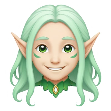 elf with pastel-green skin and long white hair, smile sticker
