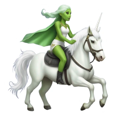 a green amazon alien woman on a white unicorn no woke sticker