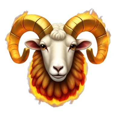Realistic ram on fire made of burning realistic fire flames red yellow flaming wool Aries goat ram with golden horns fiery fur sticker