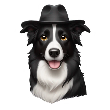 Black border collie wearing hat sticker