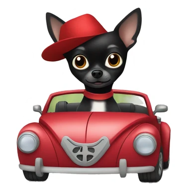black chihuahua in a red beetle convertible sticker