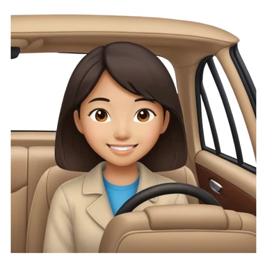 smiling Asian girl in car interior sticker