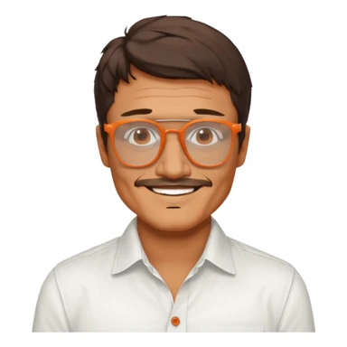 Pedro pascal looking really steamy and sexy smiling in an opened white button down shirt with shady orange glasses sticker