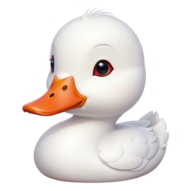 Cinematic Cute White Duck Portrait Emoji, Head tilted playfully and inquisitively, featuring a glossy, immaculate white plumage with a charming red bill, round, sparkling eyes filled with curiosity, Simplified yet irresistibly adorable features, highly detailed, glowing with a warm, friendly glow, high shine, affectionate and lively, stylized with a touch of whimsical charm, bright and endearing, soft glowing outline, capturing the essence of a mischievous yet loving duck, so playful it feels like it could waddle out of the screen and into your arms! sticker