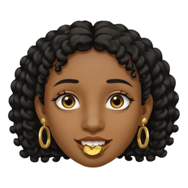 Make a emoji of a person with dark skin and has a nose ring and has a bunch of small earrings and a big earring and who has a tiny bit of hair and who has a gap between her two front teeth sticker