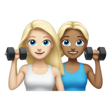 Two white blonde girls with blue eyes lifting weights together sticker