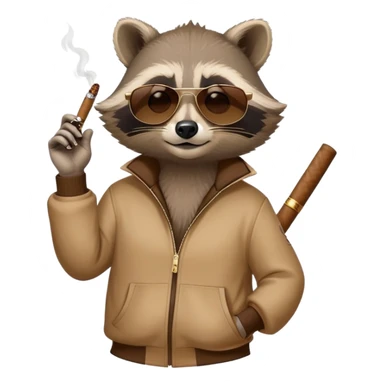 friendly anthropomorphised raccoon in a Sopranos-style mafia tracksuit, wearing dark sunglasses, holding a cigar, relaxed pose sticker