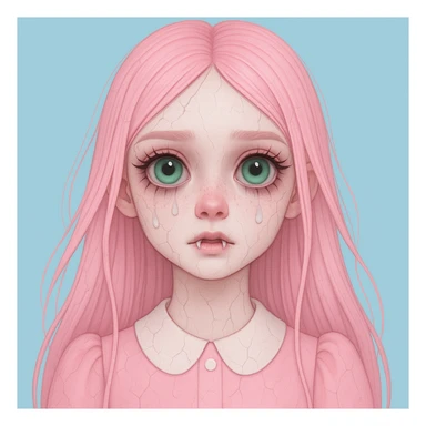 Make this pastel horror profile picture scarier while keeping it cute, expressive, and minimal, inspired by the style of imagen-4-fast-KaUtLiSA10F. Enhance the horror elements subtly but maintain the pastel color palette and minimalistic design with expressive features. sticker