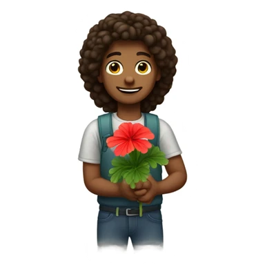 Caleb holding a geranium sticker