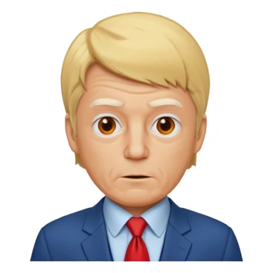 an ugly old orange man with a blonde toupee and a blue suit with a white undershirt and a red tie sticker