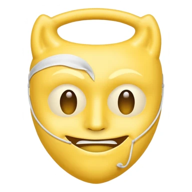 A sad face emoji holding a happy face mask sticker