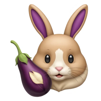 Un lapin beige qui a les oreilles qui tombent  avec une aubergine sur la tête sticker