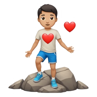 asian man tripping on rock with heart eyes sticker