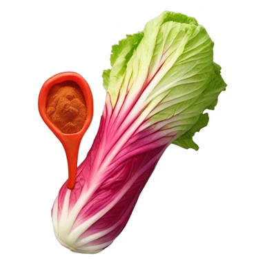 One red colored napa cabbage, red pepper powder on it sticker