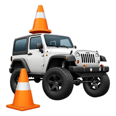 Jeep Wrangler crushing an all-white traffic cone under its tires, emoji style sticker