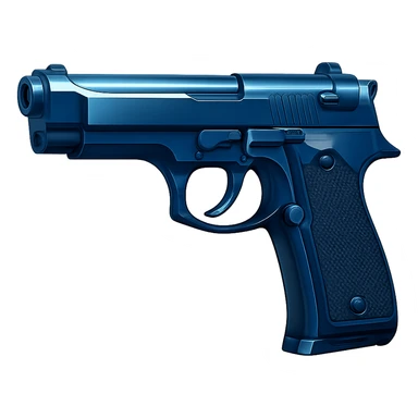 Remove the heart shape and motifs from the photorealistic blue pistol, making it a standard realistic pistol with a glossy finish on a white background. Maintain photorealistic style with a glossy finish and clean white background. sticker