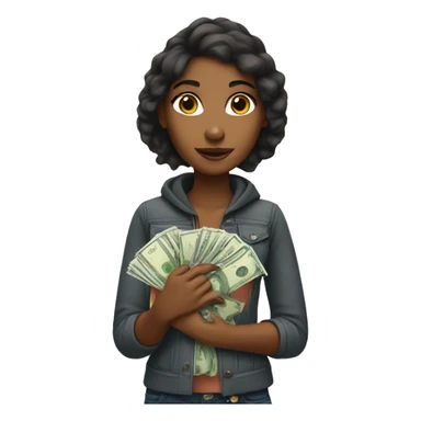 Brown girl holding money sticker