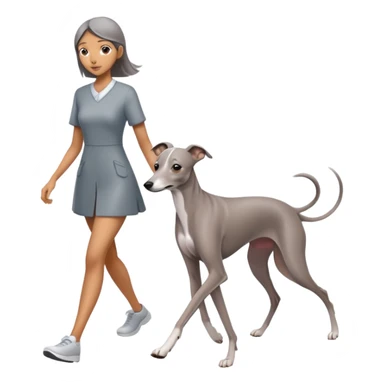 Beautiful Asian girl walking a solid grey Italian greyhound with absolutely no white markings, completely grey dog sticker