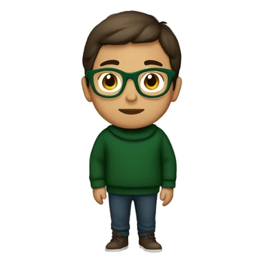 winter, christmas, young boy, short  brown hair, brown eyes, hispanic, dark green sweater, full body, green glasses sticker