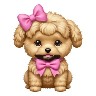 Golden maltipoo dog with pink bow k bow that is very poise sticker