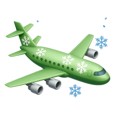 Make the airplane light green, keep the snow, and have no background. The style should maintain the original look with a transparent background. sticker