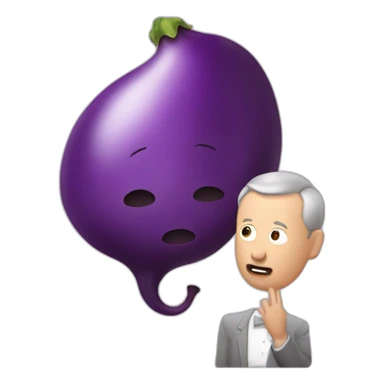 Bruno le maire blowing air on an eggplant sticker