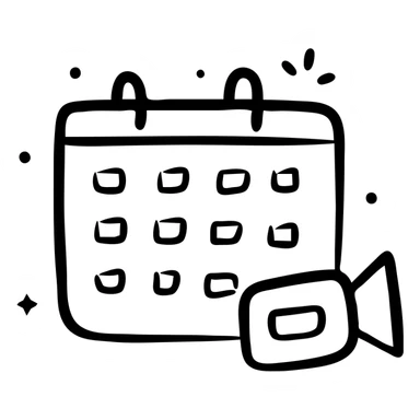 Hand-drawn style icon combining calendar, timer, and video camera elements sticker