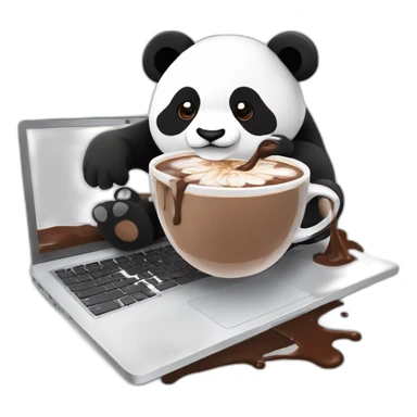 hot chocolate spilt on pandas laptop sticker