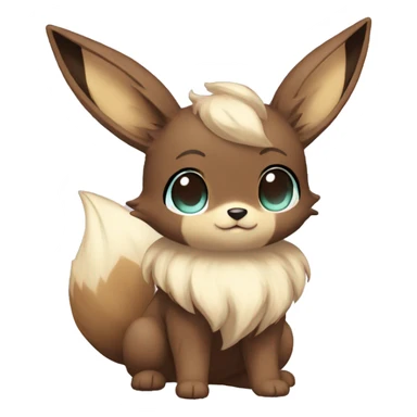 Kawaii Shiny Pastel Eevee with dark brown long emo hair covering her eyes Full Body sticker