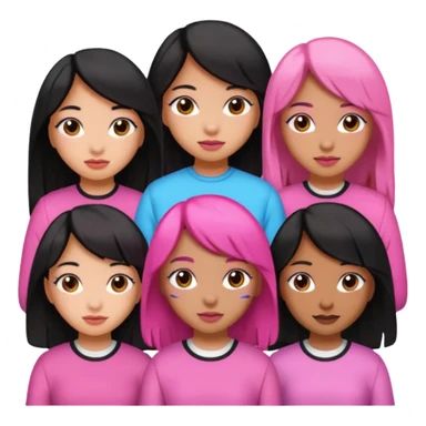 Katseye music group 6 members all girl 2 brown girl 1 korean 1 latina 1 girl with black hair pink highlights sticker
