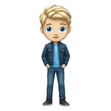 do a white skin boy with dirty blond hair and blue eyes full body arms legs and a chic outfit  sticker