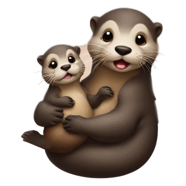 otter holding a baby otter sticker