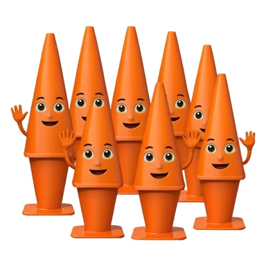 100 traffic cones with limbs and faces sticker