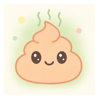 Make a kawaii style poop emoji look stinky by adding green stink lines and a slight haze around it, while keeping the cute smiling face and pastel colors intact. sticker