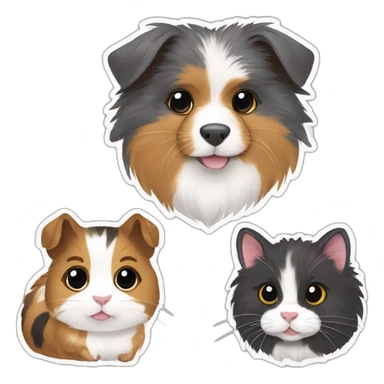 Guinea pig with a tabby cat and a miniature Australian Shepard tri color sticker
