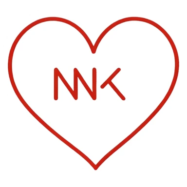 Minimalist illustration of a heart drawn with a single continuous line Integrated into the heart’s line, the letters ‘N’ and ‘K’ appear subtly, as part of the drawing itself sticker