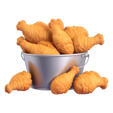 fried chicken much bigger than the silver steel bucket, slightly angled side perspective sticker