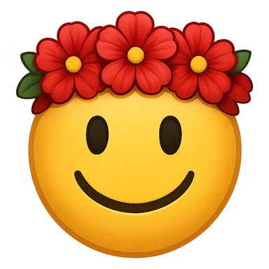 yellow face with red flower crown emoji, digital illustration, remove background sticker