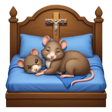 Male rat sleeping in bed with a crucifix in hand sticker