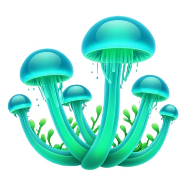 3D render of Plankton Wave, bioluminescent deep sea style, glowing neon blue and green lights, dark background to contrast the glow, translucent organic textures. sticker