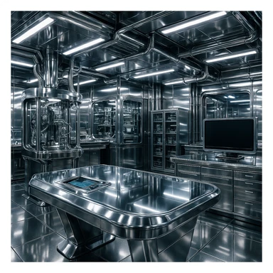 chrome style tech lab, shiny metallic surfaces, high-tech feel sticker