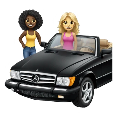 Black Mercedes Cabrio with two happy girls sticker