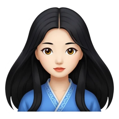 pretty Chinese woman with black eyes and long flowing black hair sticker