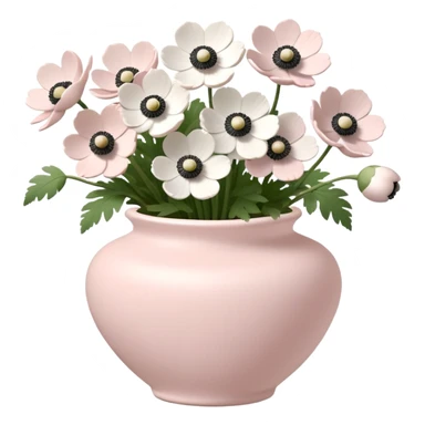 White anemones in a light pink ceramic vase  sticker