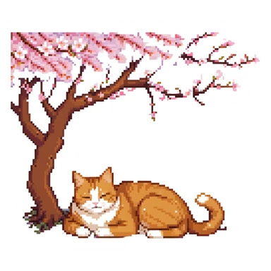 A ginger cat sleeping under the cherry blossoms sticker